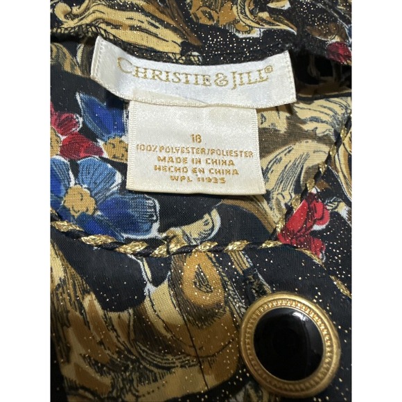 Vtg Women's Christie & Jill Multicolored Floral Metallic‎ Blouse - Picture 7 of 7